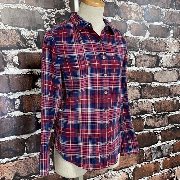 Caslon Top Button Shirt Plaid Red Blue XSP - Picture 5 of 12